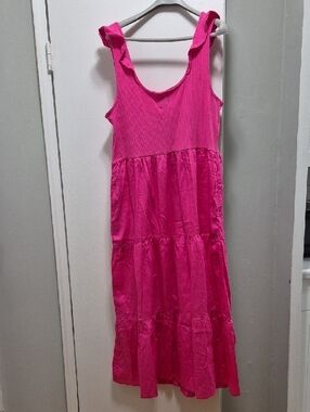 GAP Bright Pink Ribbed Tiered Sundress